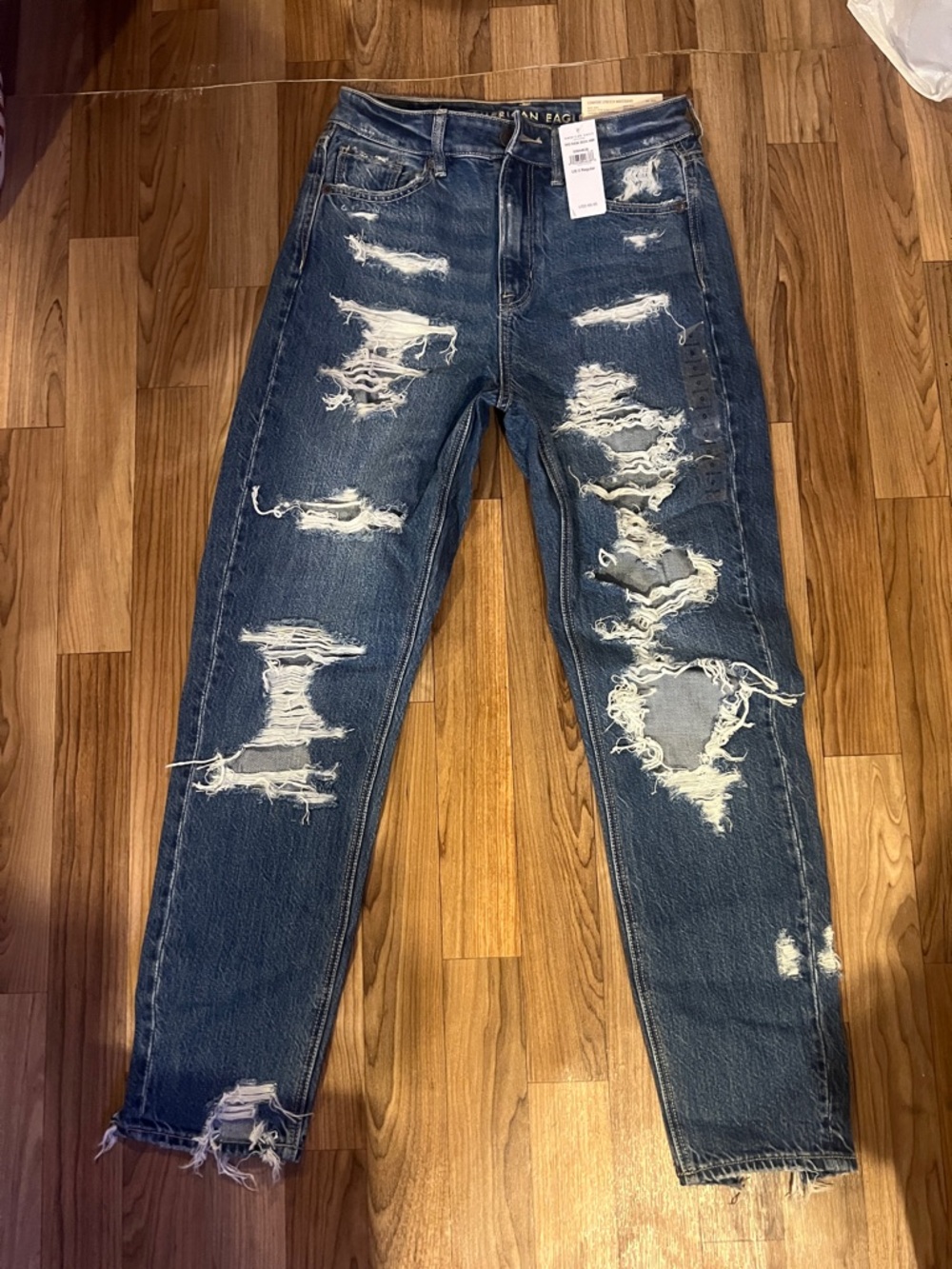 American Eagle Outfitters Men's Distressed Dark Blue Slim Straight Jeans